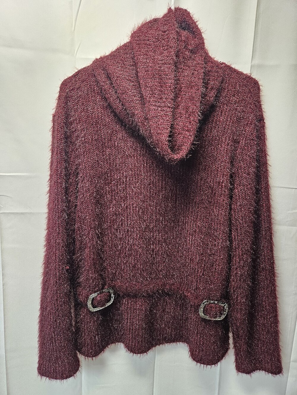 Frank Lyman Cozy Cowl Neck Sweater With Waist Accent.- Burgundy